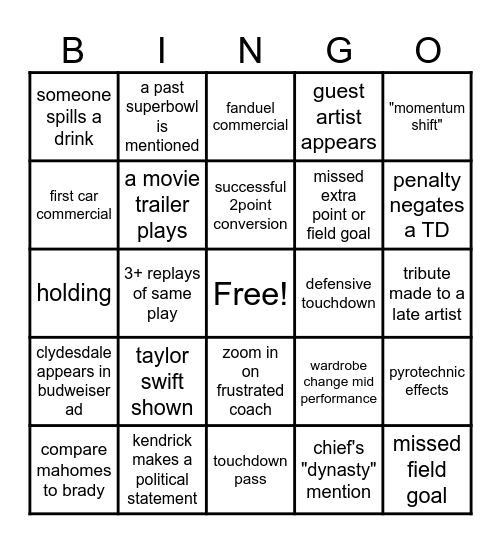 SUPER BOWL 2025 Bingo Card