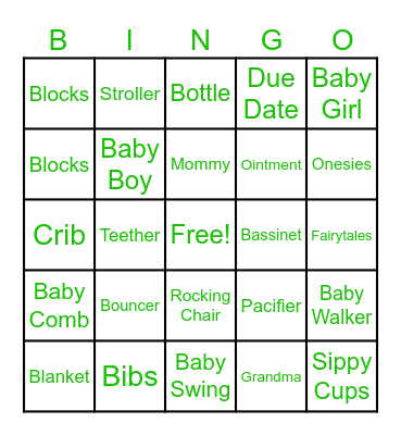 Baby Shower Bingo Card