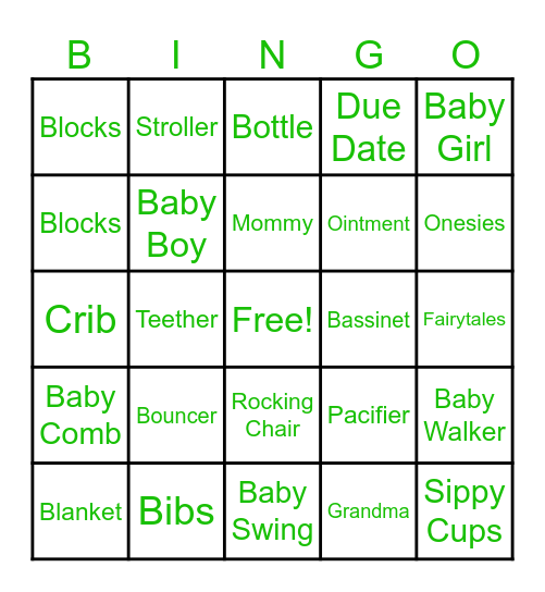 Baby Shower Bingo Card
