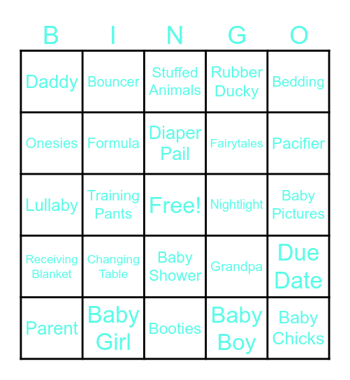 Baby Shower Bingo Card