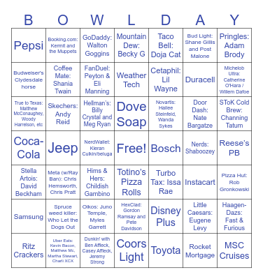 SUPERBOWL 2025 Bingo Card