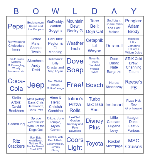 SUPERBOWL 2025 Bingo Card