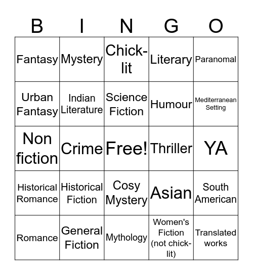 Genre Bingo Card