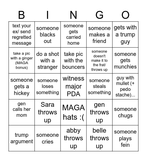 Frat Fridayyyyyyyyy Bingo Card