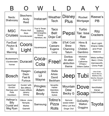 SUPERBOWL 2025 Bingo Card