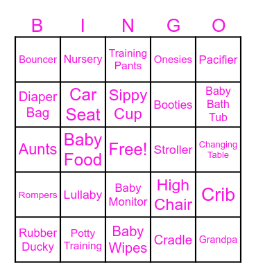 Baby Shower Bingo Card