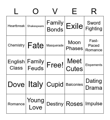 Star-Crossed Lovers Bingo Card
