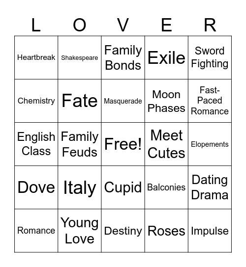 Star-Crossed Lovers Bingo Card