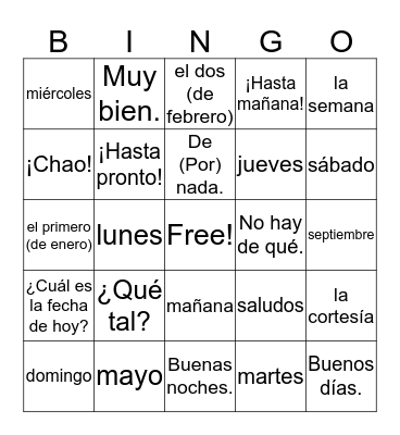 Asi se dice I - Preliminar Bingo Card