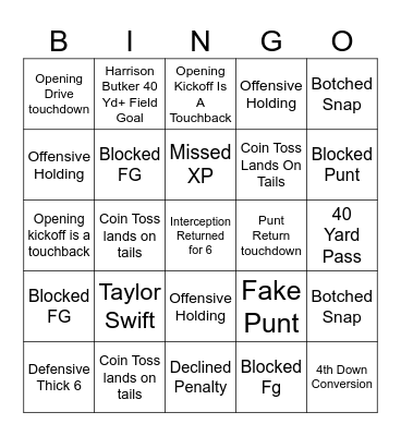 Super Bowl LVIX Bingo Card