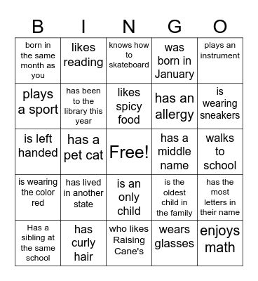 Find Someone Who Bingo Card