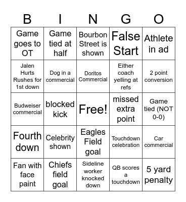 SuperBowl Bingo Card