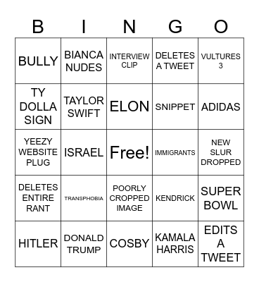 YE TWEET BINGO Card