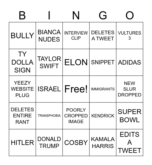YE TWEET BINGO Card