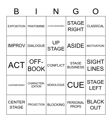 Theatre Vocab Bingo Card
