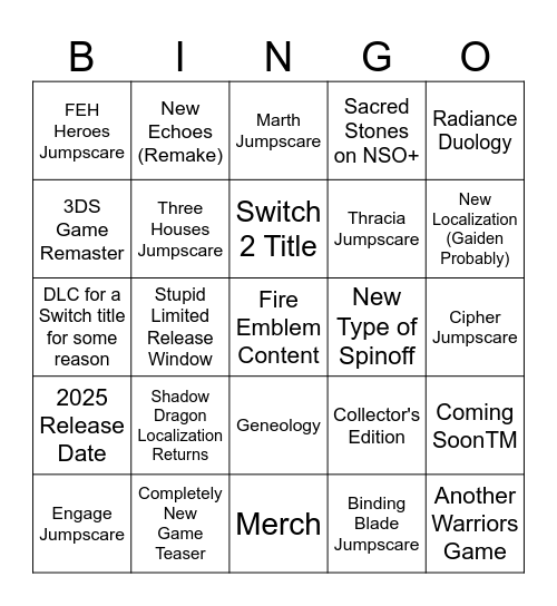 Fire Emblem 35th Bingo Card