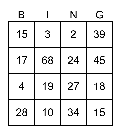 PEMDAS Bingo - Gr. 4 Bingo Card