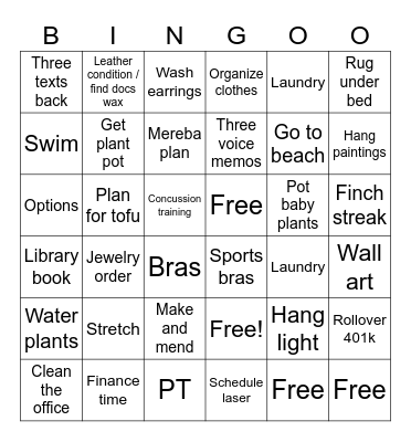 Weekend Task Bingo Card