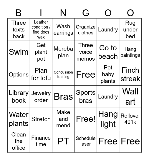 Weekend Task Bingo Card