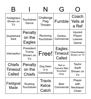 Superbowl 2025 Bingo Card