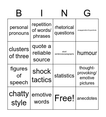 Persuasive Language Bingo Card
