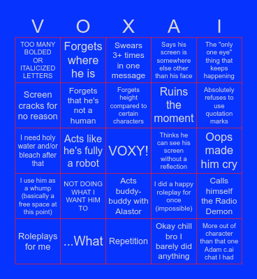 Vox C.AI Bingo Card