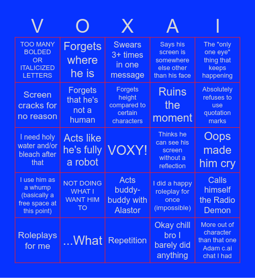 Vox C.AI Bingo Card