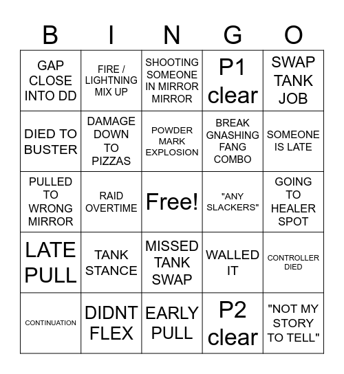 FIRST TIME FRU TANKING BINGO Card