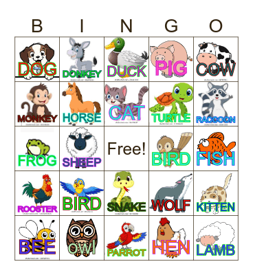 ANIMAL Bingo Card