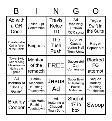 Super Bowl LIX Bingo Card