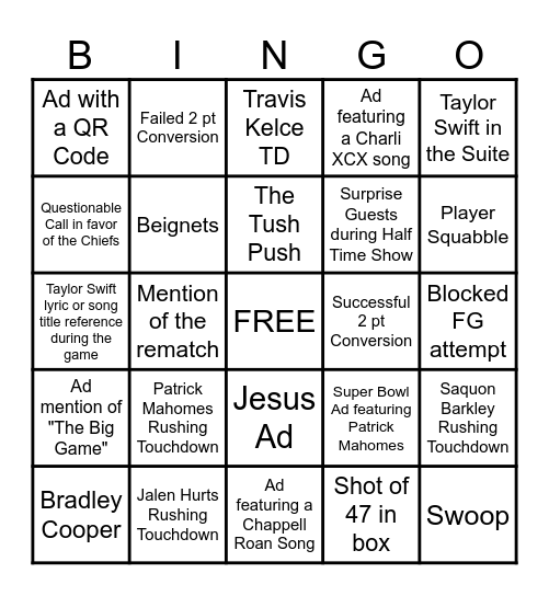 Super Bowl LIX Bingo Card