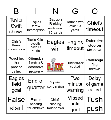 Super Bowl 2025 Bingo Card