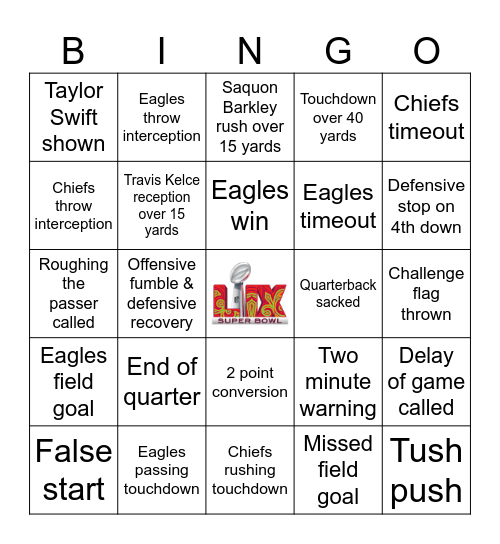 Super Bowl 2025 Bingo Card