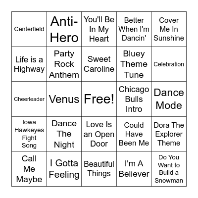 Karen Acres Friendship Party Bingo Card