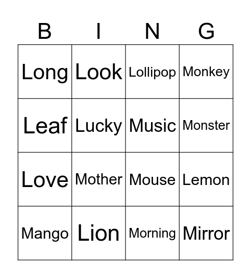 L and M Phonics Bingo Card