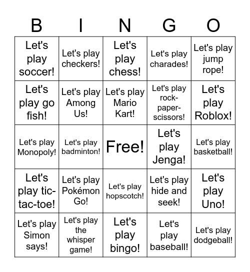Let's Play Bingo Card