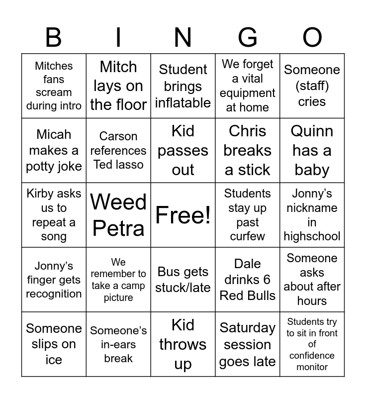 2025 HS WinterCamp Bingo Card
