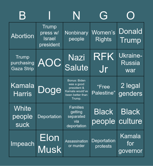 MadLibs Bingo Card