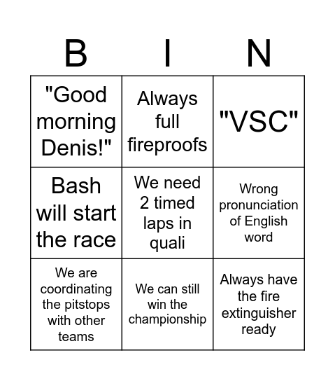 Denis Bingo Card