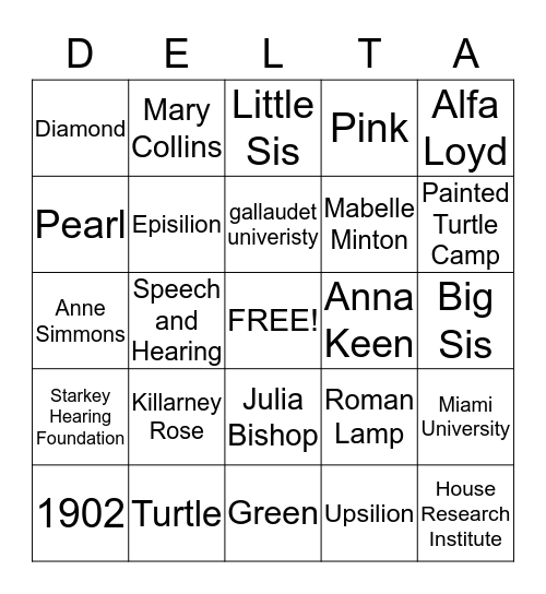 Delta Zeta Bingo   Bingo Card