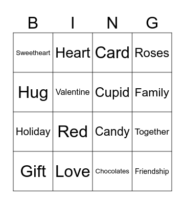 Valentines Bingo Card