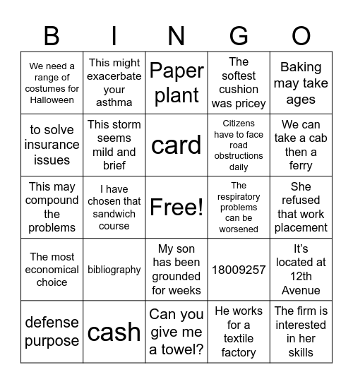 HAPPY NEW YEAR I122A Bingo Card