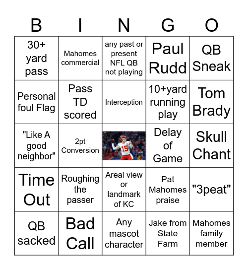 PAt Mahomes Card Bingo Card