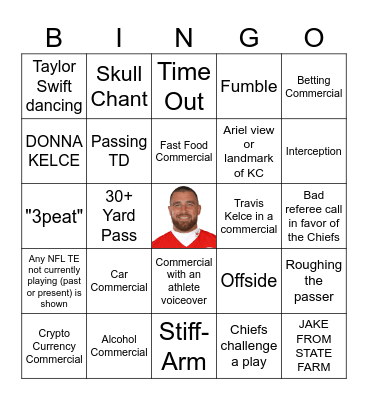 Travis Kelce Card Bingo Card