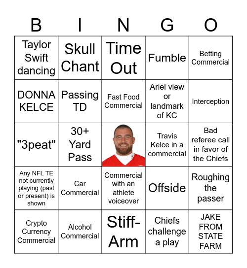 Travis Kelce Card Bingo Card