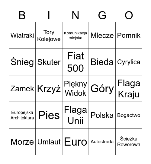 Geoguesser euro Bingo Card