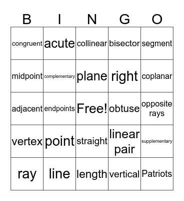 Geometry Vocab Review Bingo Card