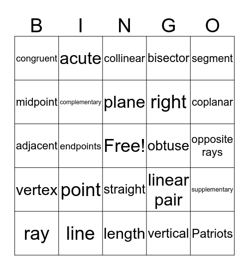 Geometry Vocab Review Bingo Card