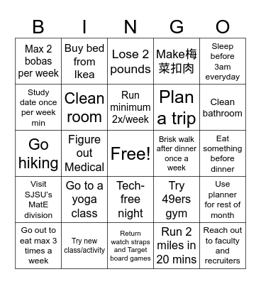 Resolution Bingo Card