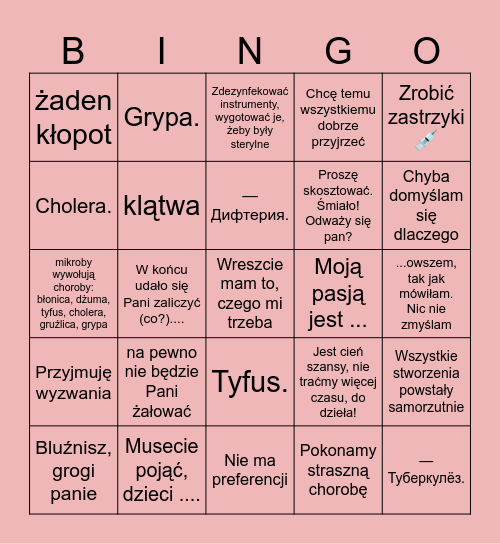 Pasteur i mikroorganizmy Bingo Card